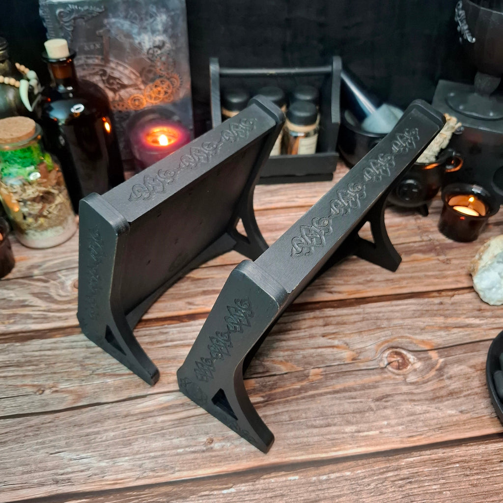 Celtic crystal display shelf for witchcraft decor and crystal collections.
