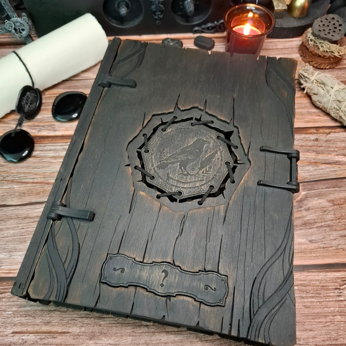 Personalizable raven book box featuring a custom nameplate, allowing you to add your own name, title, or meaningful inscription.