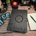 Handcrafted raven witch book box with English “Witch Book” title on the wooden cover
